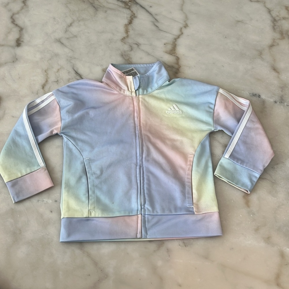 Adidas Sz 2 Toddler Girls 2-Pc Iridescent-Print Tricot Unicorn Pastel Tracksuit - Picture 5 of 16